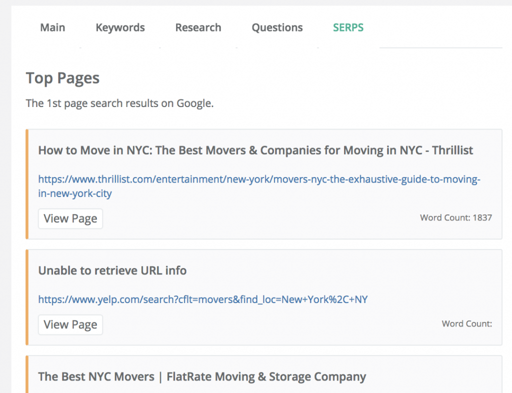 Content Assistant SERPS Tab